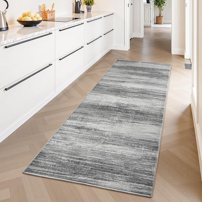 PADOOR Modern Abstract Runner Rug - 2x6 Washable Hallway Rugs, Ultra Soft Non-Slip Low Pile Floor Rugs for Hallway Entryway Kitchen Bedroom Bedside Laundry Room Black