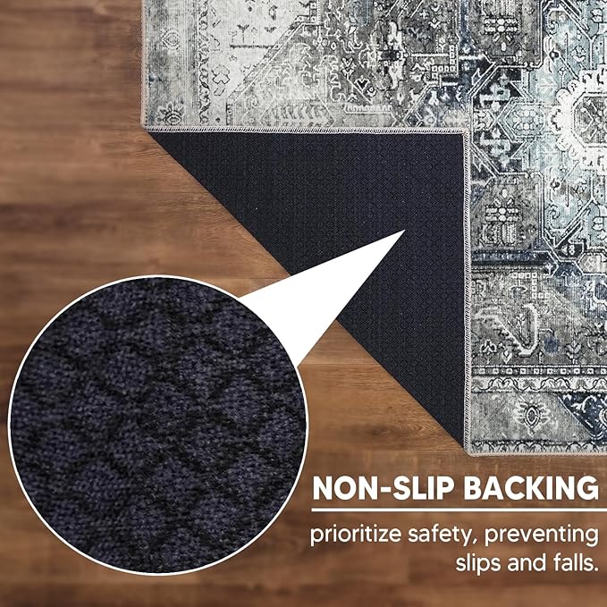 Keen Home Design 2x7 Rug - Machine Washable Runner Rug with Non-Slip Backing, Ideal for Hallway, Entryway, Kitchen, Laundry Room - Vintage, Easy Clean, Durable, Low Pile - (2'6" x 7')