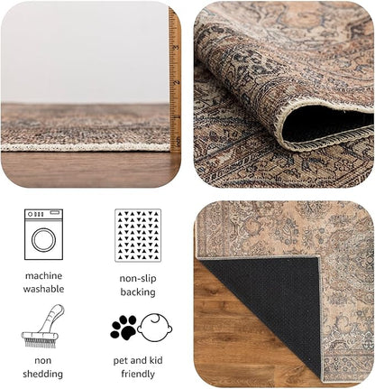 Keen Home Design 2x7 Rug - Machine Washable Runner Rug with Non-Slip Backing, Ideal for Hallway, Entryway, Kitchen, Laundry Room - Vintage, Easy Clean, Durable, Low Pile - (2'6" x 7')