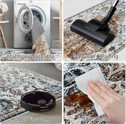 Small Area Rug 2x3ft Entryway Rug Non-Slip Vintage Washable Area Rugs Indoor Door Mat, Boho Faux Wool Carpet Kitchen Rugs with Rubber Backing for Bedroom, Kitchen, Room Entryway