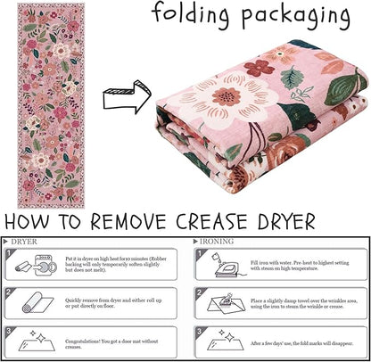 Rugcomf Runners for Hallways Kitchen Runner Rug Non Slip 2'x 10' Long Washable Rugs with Rubber Backing Soft Floral Carpet Runner for Hallways, Kitchen, Laundry, Bedroom, Bathroom(Pink)