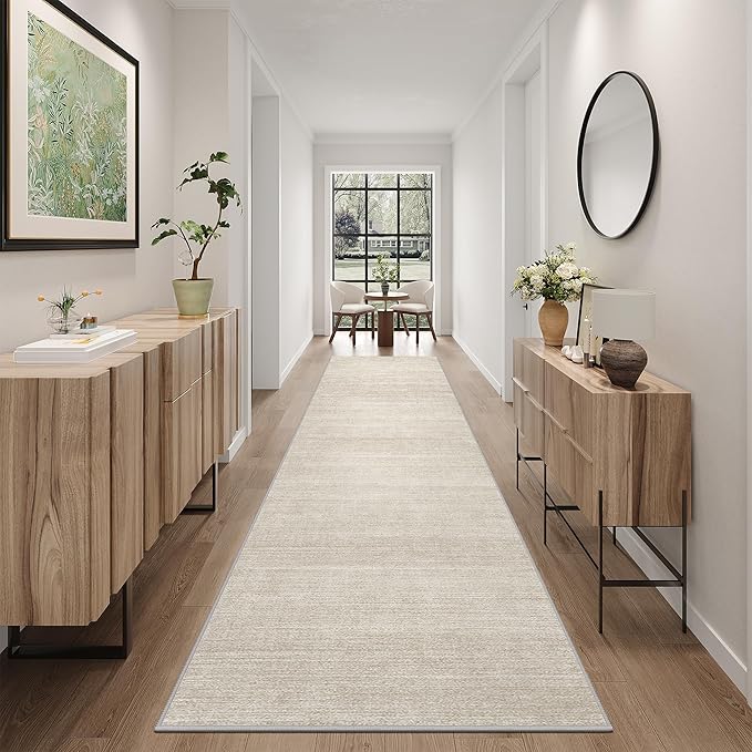 Art&Tuft Non-Slip Runner Rug - 3x12 Runner Rug Washable Low-Pile Rugs Runners, Soft Distressed Carpet Runner for Bedroom Bathroom Kitchen Laundry Living Room, Beige