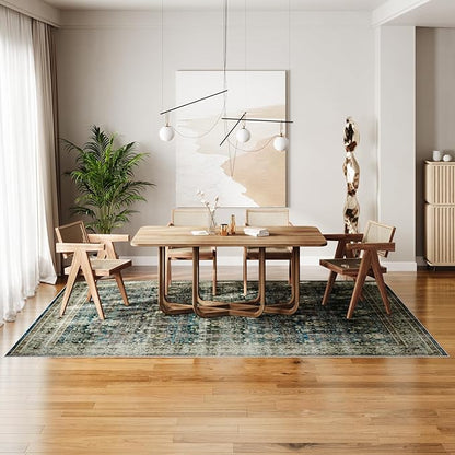Dripex Vintage Washable Area Rug - 5x8 Distressed Rugs for Living Room Bedroom Oriental Medallion Floral Print Carpet Low-Pile Indoor Soft Non-Slip Accent Rug Farmhouse Office Home Decor