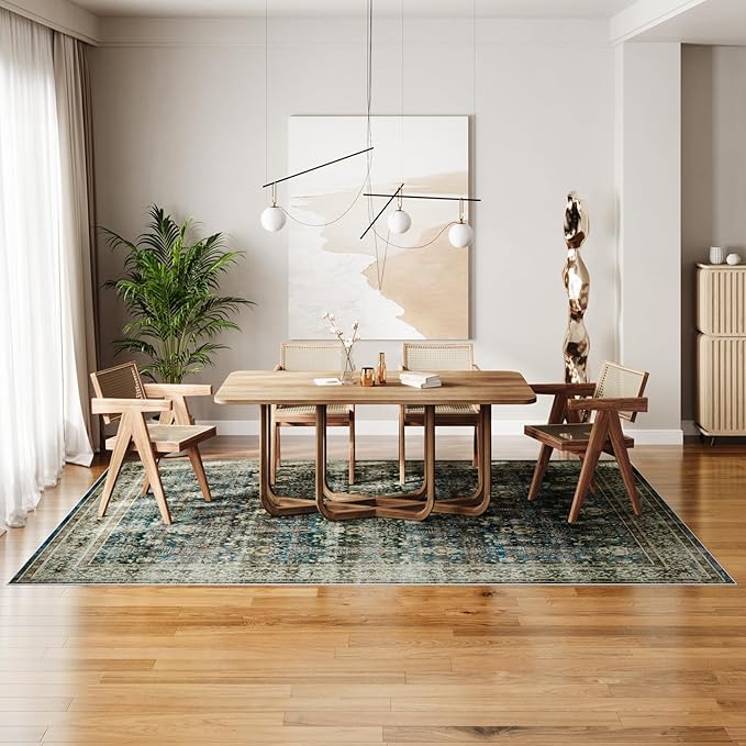 Dripex Vintage 5x7 Area Rugs - Large Washable Area Rug for Living Room Bedroom Oriental Medallion Floral Print Floor Carpet Low-Pile Indoor Soft Non-Slip Accent Rug Farmhouse Home Office Decor