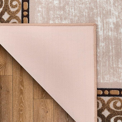 Antep Rugs Alfombras Bordered Modern 4x6 Non-Slip (Non-Skid) Low Pile Rubber Backing Indoor Area Rug (Beige, 4' x 5'8")