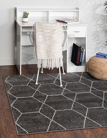Unique Loom Trellis Frieze Collection Area Rug - Geometric (4' Square, Dark Gray/ Ivory)