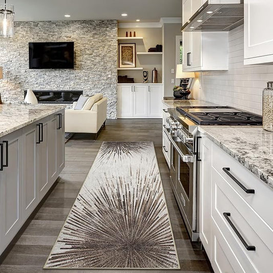 Lahome Modern 2.5x8 Washable Runner Rug, Non-Slip Stain Resistant Ultra-Thin Kitchen Hallway Runner, Abstract Print Carpet Rug for Hallway Bedroom Laundry - Brown/Gray