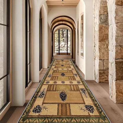 Pinecone Runner Rug, 1.3x7ft Rustic Country Style Hallway Runner Rug - Corridor & Foyer Area Rugs, Washable Non-Slip Mat, Country Home Decor Carpet for Indoor Living Room Hallway Spaces