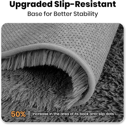 Zentavio Runner Rugs for Hallway 2x6 Shag Soft Bedroom Bedside Rugs Non Slip Fluffy Carpet for Kids Girls Boys Home Decor Aesthetic Dorm Nursery Grey