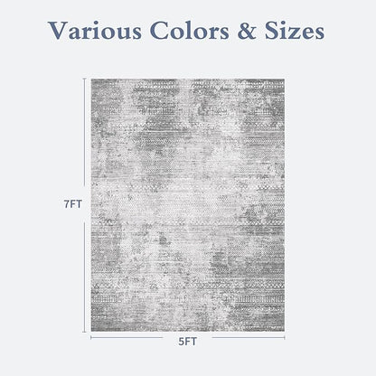 5x7 Area Rugs for Living Room Non Slip Machine Washable Rug Distressed Abstract Soft Indoor Carpet Neutral Boho Rug for Bedroom Dining Room Playroom Office, Grey