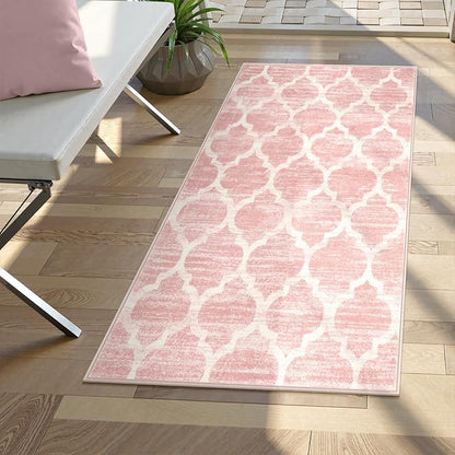 Lahome Moroccan Pink Bathroom Rug - 2x4 Runnr Rug Washable Kids Nursery Rugs Small Soft Girl Dorm Non-Slip Modern Throw Carpet Runner for Entryway Bedroom