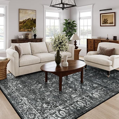 Lahome 8x10 Area Rugs for Living Room Washable Rugs 8x10 Black Large Rug Indoor Carpet, Vintage Distressed Rug Soft Non Slip Area Rug for Bedroom Dining Room Home Office(8 x 10, Black/Grey)