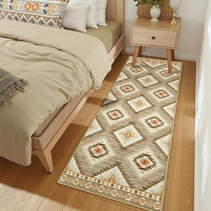 Area Rug 2x5 Rug Machine Washable Non-Slip Low Pile Print Pattern Western Rug for Living Room Bedroom Entryway Tribal Series-Cream/Camel