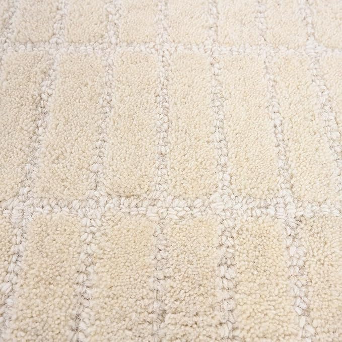 Hand-Tufted 100% Wool Area Rug – Unique Modern Geometric Grid Pattern, Soft Plush Textured Carpet for Living Room, Bedroom, Dining Room & Entryway (Beige, 5' x 8')