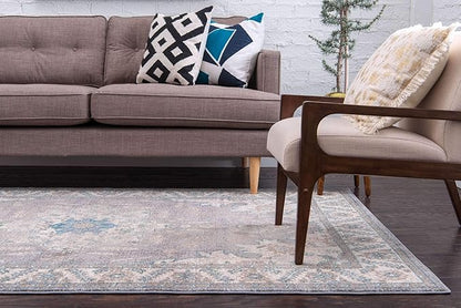 Unique Loom Salzburg Collection Classic Traditional Design Oriental Inspired Border Area Rug (8' 0 x 11' 0 Rectangular, Gray/Beige)