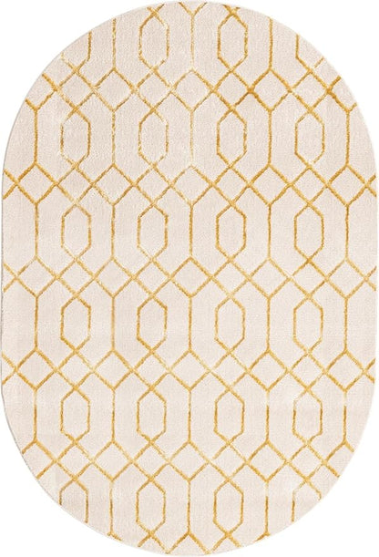 Unique Loom Marilyn Monroe Glam Collection Area Rug - Trellis (4' x 6' Oval, White Gold/ Gold)