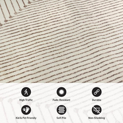 Rugshop Beige and Brown Geometric Area Rug – Soft Abstract Line Pattern Carpet for Living Room, Bedroom, or Office – Contemporary Neutral Decor Accent 5' x 7' Beige