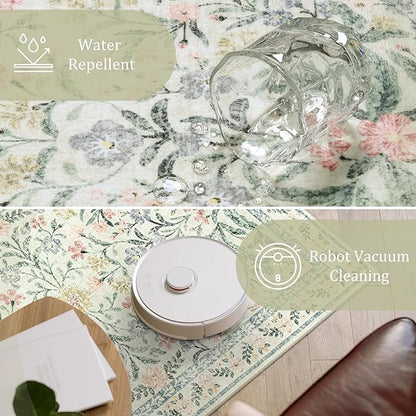 Morebes Washable Runner Rug 2x6,Bathroom Runner Rugs 24 x 72 Non Slip Washable,Vintage Boho Ultra-Thin Indoor Throw Carpet Runner for Hallway Entry Bedroom Laundry Room, Cream/Multi