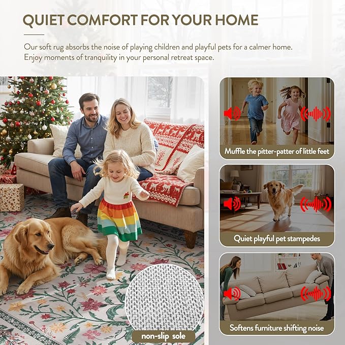 Wonnitar Christmas Decorations for Bedroom, Round Christmas Rug for Entryway Indoor, 4ft Washable Circle Rug Holiday Decor Non Slip Small Round Carpet for Living Room Kids Room Bathroom Xmas Tree