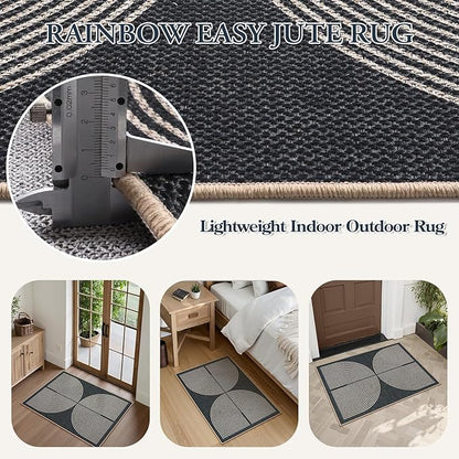 Lahome Rainbow Outdoor Mats for Front Door, 2x3 Small Washable Kitchen Rugs, Farmhouse Neutral Throw Rug Non Slip Non Shedding Indoor Outdoor Carpet for Entryway Foyer