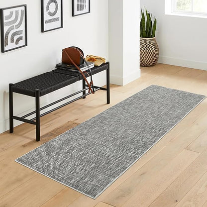 RUGSREAL 2x6 Runner Rug Washable Kitchen Runner Rug Modern Abstract Runner Mat for Hallway Contemporary Solid Rug Non-Slip Foldable Aesthetic Accent Floor Carpet for Living Room Bedroom, Grey