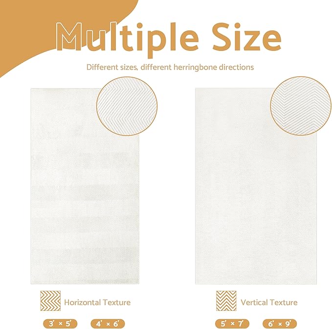 Area Rug for Living Room - 5x7 Soft Faux Rabbit Fur Modern Geometric Wave Carpet for Bedroom, Light Beige
