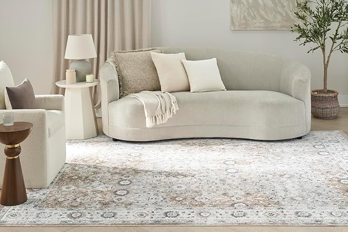 Nourison Home Astra Machine Washable Silver Taupe 6'7" x 9' Area Rug - Easy Clean, Non Shedding, Bed Room, Living Room, Dining Room, Kitchen (7' x 9')