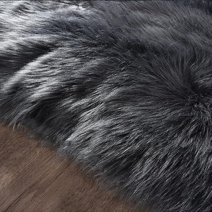 Latepis Dark Grey Round Rugs 5ft Faux Sheepskin Fur Rug for Bedroom Plush Fluffy Rug for Living Room Dorm Entertainment Room Luxury Home Decor