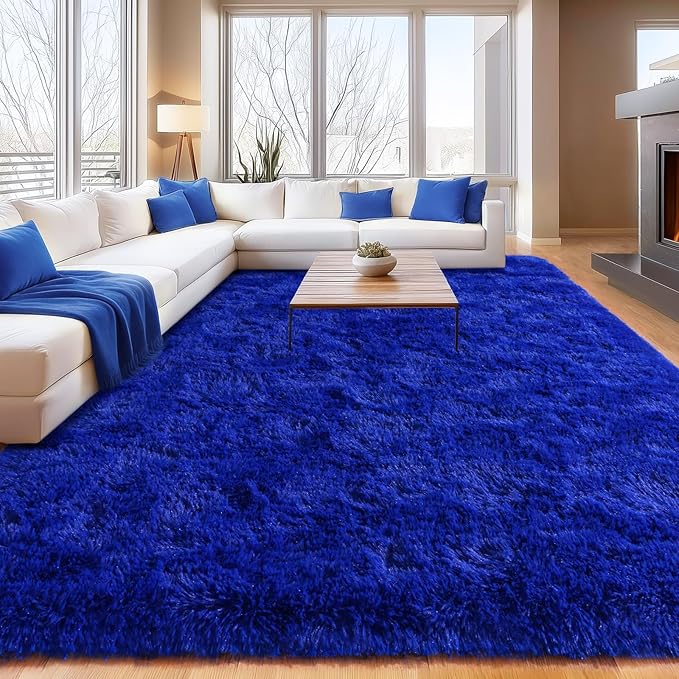 Blue Fluffy Area Rugs for Bedroom, Soft Shaggy Carpets for Living Room, Upgrade Anti-Skid Fuzzy Rugs for Kids' Room, Perfect Decor for Modern Home 6x9 Feet