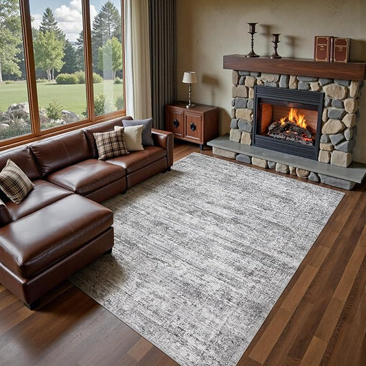 10x12 Area Rug Living Room Rugs - Washable Neutral Modern Abstract Soft Thin Rug Indoor Floor No Slip Rug Carpet for Bedroom Under Dining Table Home Office Decor - Light Gray