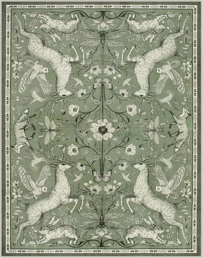 Lahome Boho Animal Washable Rugs for Living Room 8x10, Green Soft Rugs for Bedroom, Botanical Large Boho Non Slip Dining Room Carpet for Under Table Office Kids Playroom (8x10ft,Green)