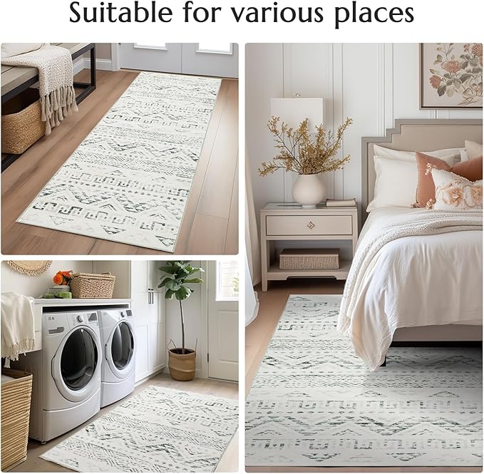 jinchan Boho 2x3 Rugs for Entryway - Machine Washable Doormat Moroccan Soft Throw Rug Bohemian Diamond Non-Slip Carpet for Entrance Kitchen Laundry Room Bedroom (2‘x3', Charcoal)