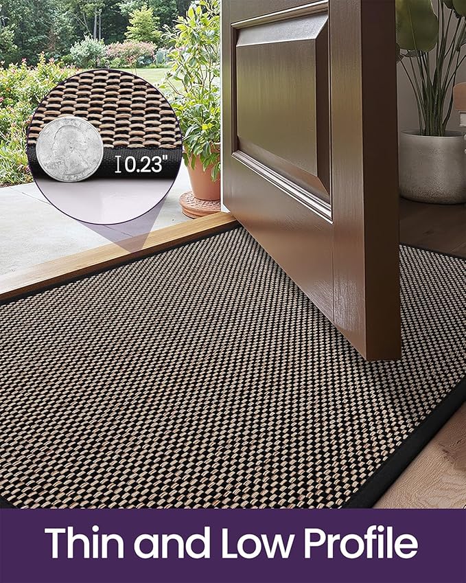 DEXI Ultra Thin Entryway Door Mat 32x48, Non Slip Rubber Backing Inside Entry Mat, Low Profile Easy Clean Dirt Trapper Doormat for Inside Entrance Patio, Black