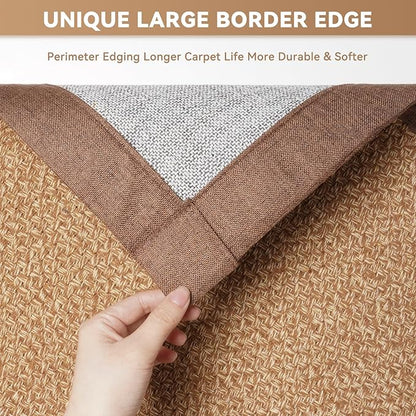 Washable Area Rug 5x7 Large Jute Like Rug for Living Room, Soft Non Slip Rugs Carpet for Dining Room Bedroom Cotton Boho Woven Braided Rugs Home Office Decor, Brown