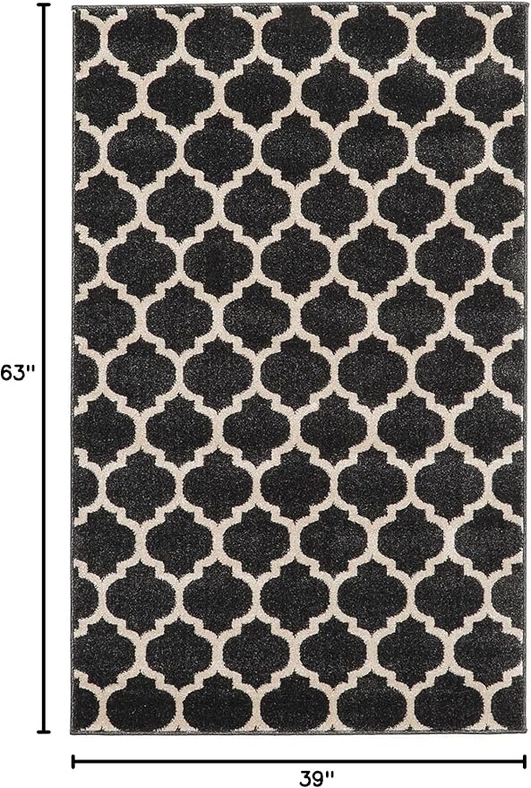 Rugs.com Lattice Collection Rug – 3' x 5' Black Medium Rug Perfect for Entryways, Kitchens, Breakfast Nooks, Accent Pieces