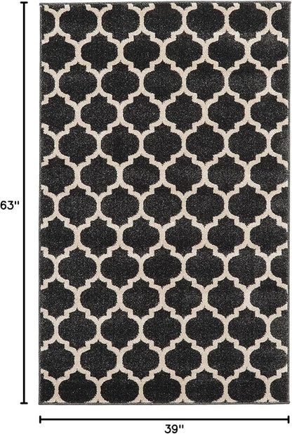 Rugs.com Lattice Collection Rug – 3' x 5' Black Medium Rug Perfect for Entryways, Kitchens, Breakfast Nooks, Accent Pieces