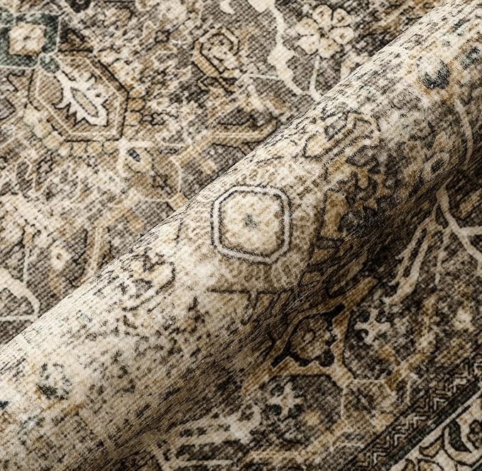 Brown Runner Rug 2x12 Vintage Area Carpet Hallway Long Indoor Kitchen Washable Living Room Low Pile Traditional Distressed Retro Accent Throw Rug Non Slip Laundry Bathroom Office Dining Room