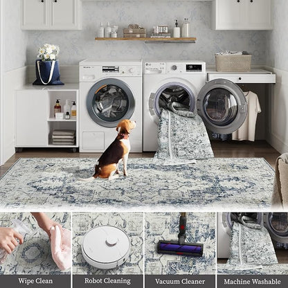 jinchan Kelda Area Rug 3x5 Washable Entryway Rug Vintage Soft Indoor Floor Cover Retro Distressed Mat Accent Lightweight Non-Slip Thin Carpet for Kitchen Bathroom Living Room Bedroom Grey