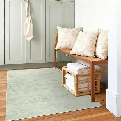 Sage Green Rugs for Bedroom,Small Boho Abstract Washbale Non Slip Area Rug for Kitchen Entryway,Light Green