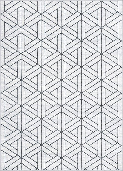 Rugs.com Lattice Trellis Collection Rug – 7' x 10' White Low-Pile Rug Perfect for Living Rooms, Large Dining Rooms, Open Floorplans