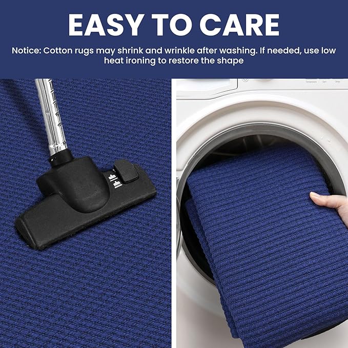 IOHOUZE Washable Runner Rug 2x5 Non Slip Runners for Hallways Entryway Runner Indoor, Kitchen Throw Rug Woven Cotton Floor Carpet for Hall Entrance Bedroom, Royal Blue/Navy