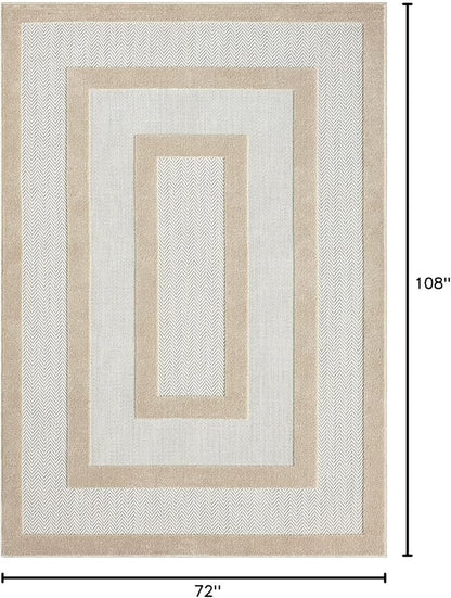 Abani Area Rugs - Modern Minimalist Pattern - Cream Rug for Living Room, Bedroom, Dining Room - Indoor/Outdoor - Easy to Clean - Non-Shedding - 6' x 9"
