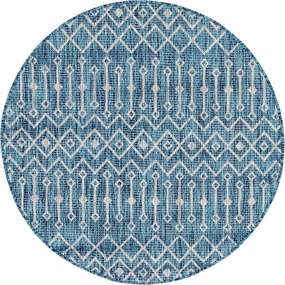 Unique Loom Outdoor Trellis Collection Area Rug - Tribal Trellis (5' 3" Round, Teal/ Ivory)