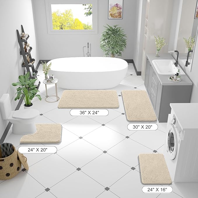 OLANLY Bathroom Rugs 30x20, Extra Soft Absorbent Chenille Bath Rugs, Rubber Backing Quick Dry, Machine Washable Bath Mats for Bathroom Floor, Tub and Shower, Home Decor Accessories, Sand