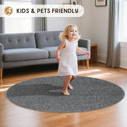 LBRO2M Easy Jute Solid Area Rug 4X4 Round Washable Rugs for Living Room Dining Room Bedroom Natural Jute Look Indoor Outdoor Rug Durable, Solid Non Shedding Eco Friendly (4X4 Black Gray)