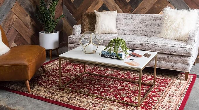 Unique Loom Sialk Hill Collection Area Rug - Washington (7' 10" x 10' Rectangle Burgundy/Cream)