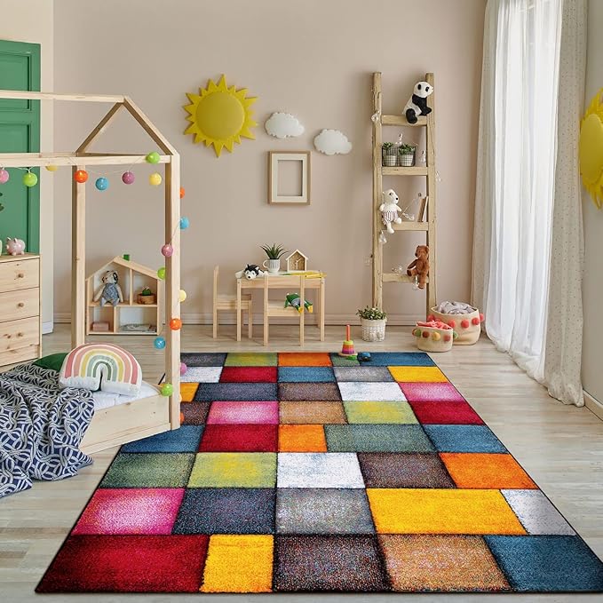 Paco Home Colorful Living Room Rug Checkered Design with Squares Multicolor, Size: 2'8" x 4'11"