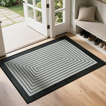 Front Door Mat 24''x35'', Absorbent Muddy Dirt Resist Washable Non Slip Low-Profile Indoor Doormat, Easy Clean Welcome Entryway Door Mats, Grey