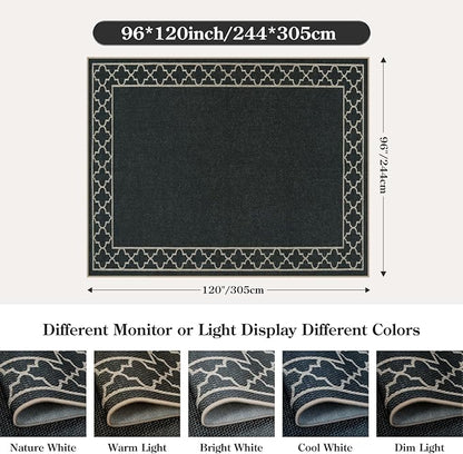 OJIA Easy Jute Outdoor Area Rug 8x10, Large Patio Rug Washable Living Room Rug Farmhouse Indoor Outdoor Carpet Bordered Modern Non-Slip Black Rugs for Bedroom Backyard Deck Decor