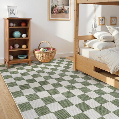 LIVEBOX 8x10 Area Rugs for Living Room, Checkered Non-Slip Washable Rugs, Farmhouse Neutral Classic Geometric Large Boys Area Rug for Bedroom, Carpet for Living Dining Room Office(Sage Green,8'x10')